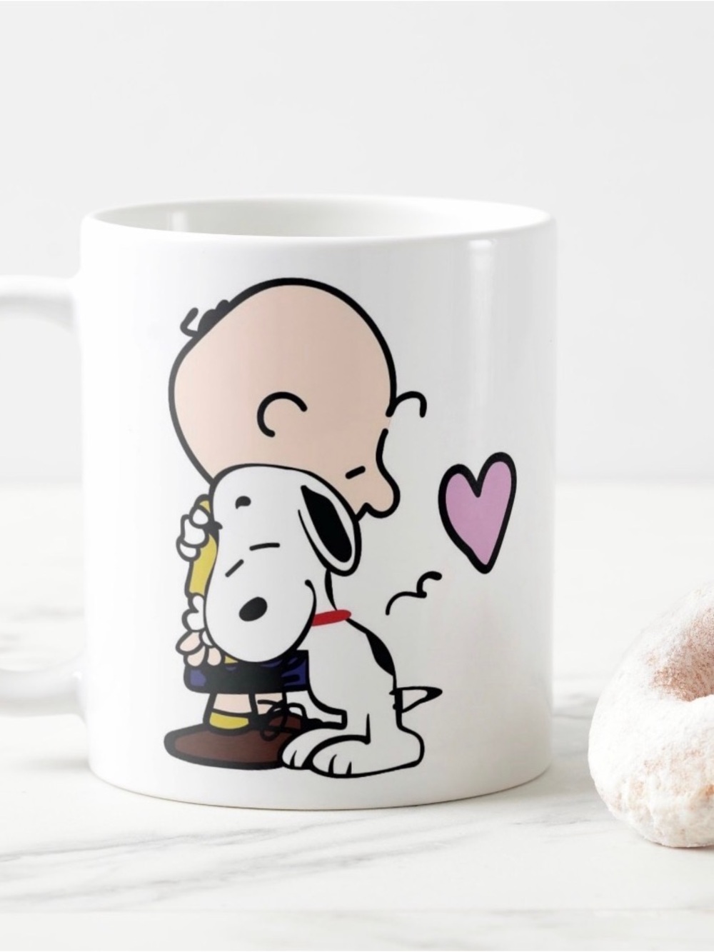 Peanuts Charlie Brown & Snoopy White Ceramic Mug - Pink Heart